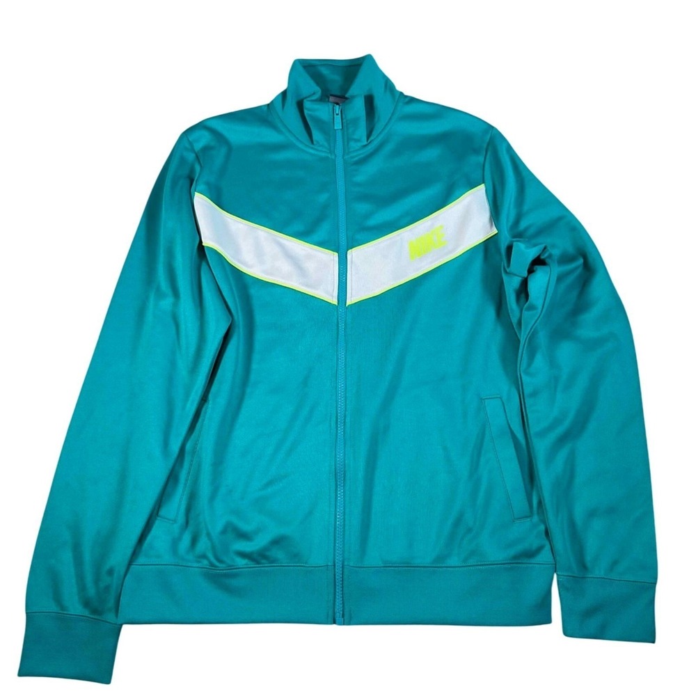 Nike Mens Large Teal Green Full Zip Track Jacket White Chevron Neon Logo RN56323